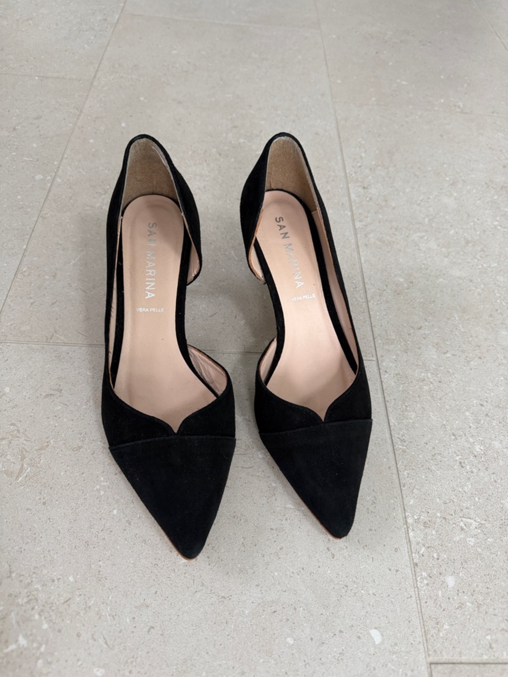 San MARINA Vera Pelle Black Suede  Pointed-Toe Heels